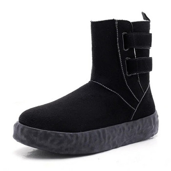 Мъжки черни корейски памучни обувки Нови зимни плюшени изолационни високи ботуши за сняг Устойчиви на студ Ежедневни обувки, устойчиви на износване