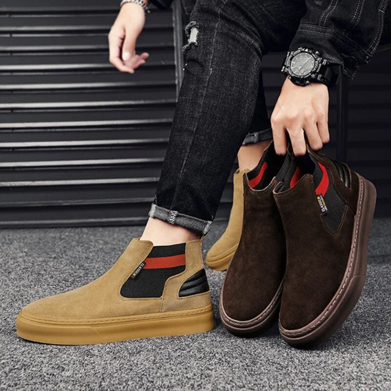 Meeste vintage Chelsea lühikesed saapad 2024, sügisene Briti stiilis mood Kerged libisemisvastased lamedad jalanõud vabaajaspordiks