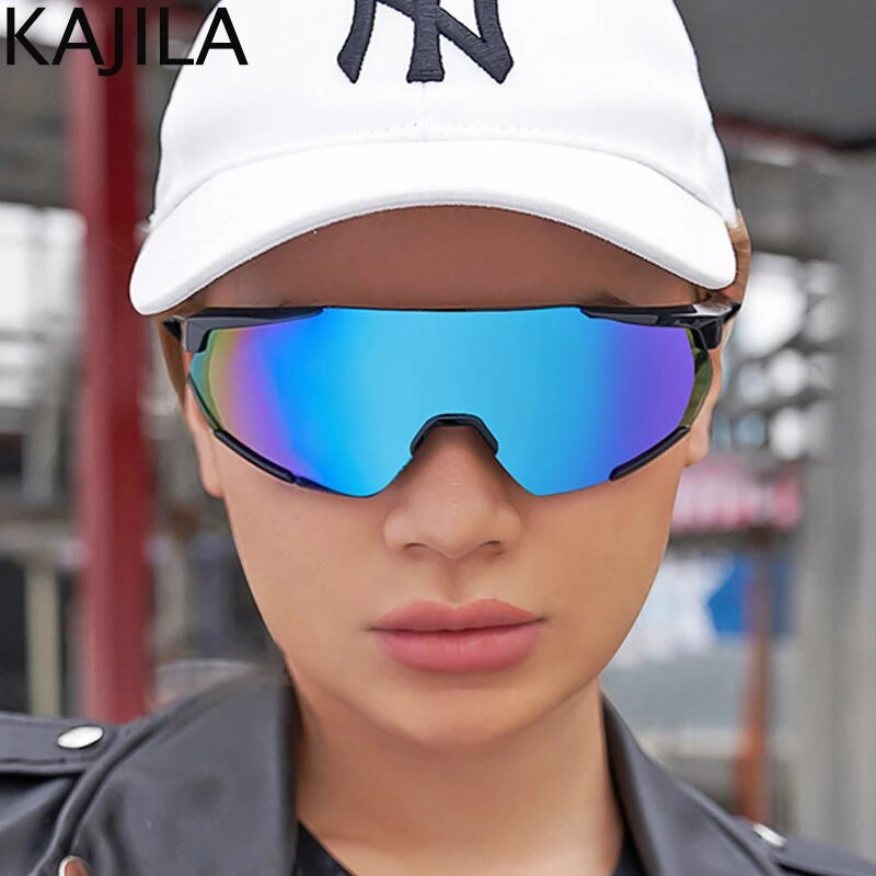 Moteriški sportiniai akiniai nuo saulės be rėmelių 2023 m. Nauji madingi nuo vėjo nepraleidžiantys skydo stačiakampiai akiniai nuo saulės vyrams lauke kalnų jojimo akiniai