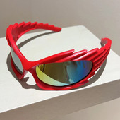 KAMMPT Y2k Wrap Round Goggle Men Women Fashion New Hedgehog Mirror Sports Sunglasses Eyewear Trendy Brand Design Cycling Shades