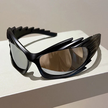 KAMMPT Y2k Wrap Round Goggle Men Women Fashion New Hedgehog Mirror Sports Sunglasses Eyewear Trendy Brand Design Cycling Shades