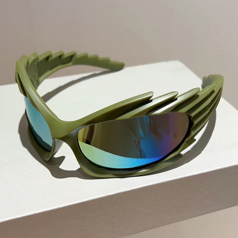 KAMMPT Y2k Wrap Round Goggle Men Women Fashion New Hedgehog Mirror Sports Sunglasses Eyewear Trendy Brand Design Cycling Shades