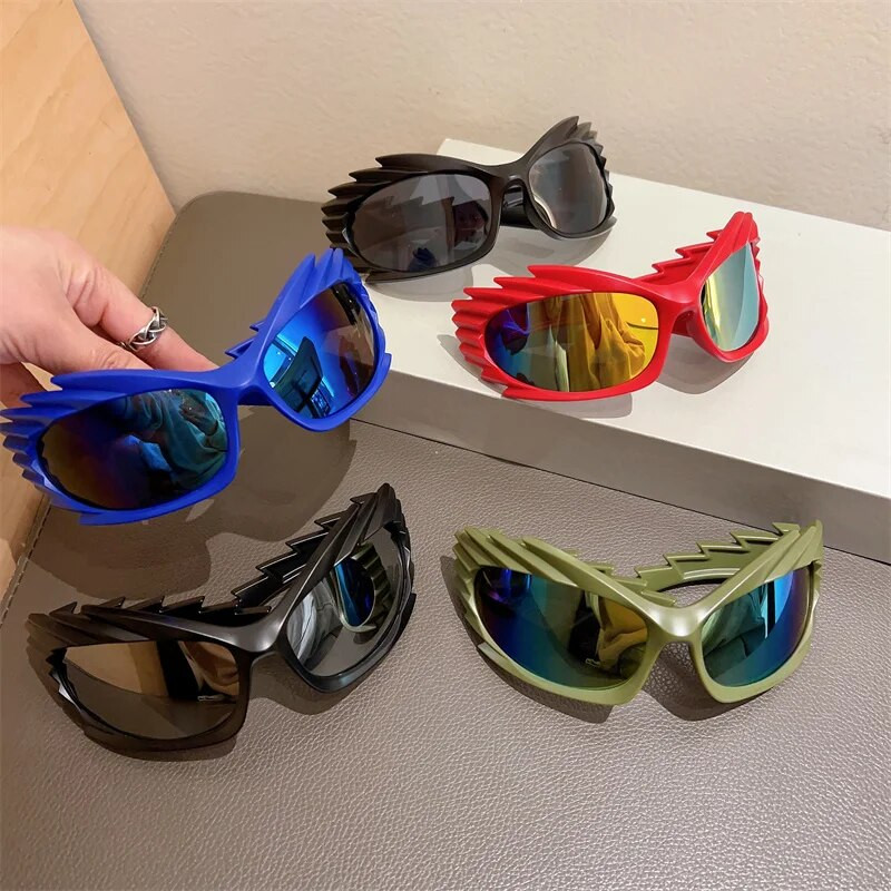 KAMMPT Y2k Wrap Round Goggle Men Women Fashion New Hedgehog Mirror Sports Sunglasses Eyewear Trendy Brand Design Cycling Shades