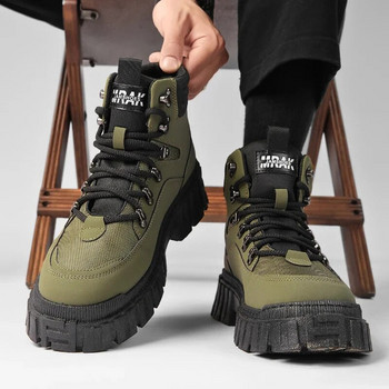 Χειμερινές μπότες για άντρες 2023 Ανδρικές μπότες βρετανικού στιλ υψηλής ποιότητας Αντιολισθητικές μπότες πεζοπορίας με χοντρή σόλα Κομψές ψηλές μπότες ερήμου