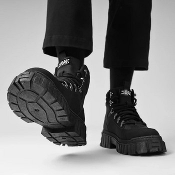 Зимни ботуши за мъже 2023 Висококачествени мъжки ботуши в британски стил Нехлъзгащи се туристически обувки с дебела подметка Стилни пустинни ботуши с висока горна част