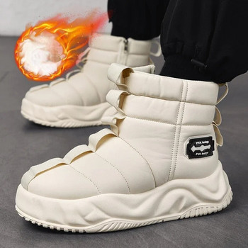 Зимни топли ботуши за сняг 2024 Мъжки модни плюшени топли удобни противоплъзгащи се памучни обувки с дебела подметка Ежедневни обувки за почивка на открито