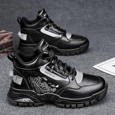 Vīriešu augstas augšdaļas retro sporta apavi 2024. g. Jauni modes apavi ar biezu zoli ar augstu slīdēšanu ar augstumu