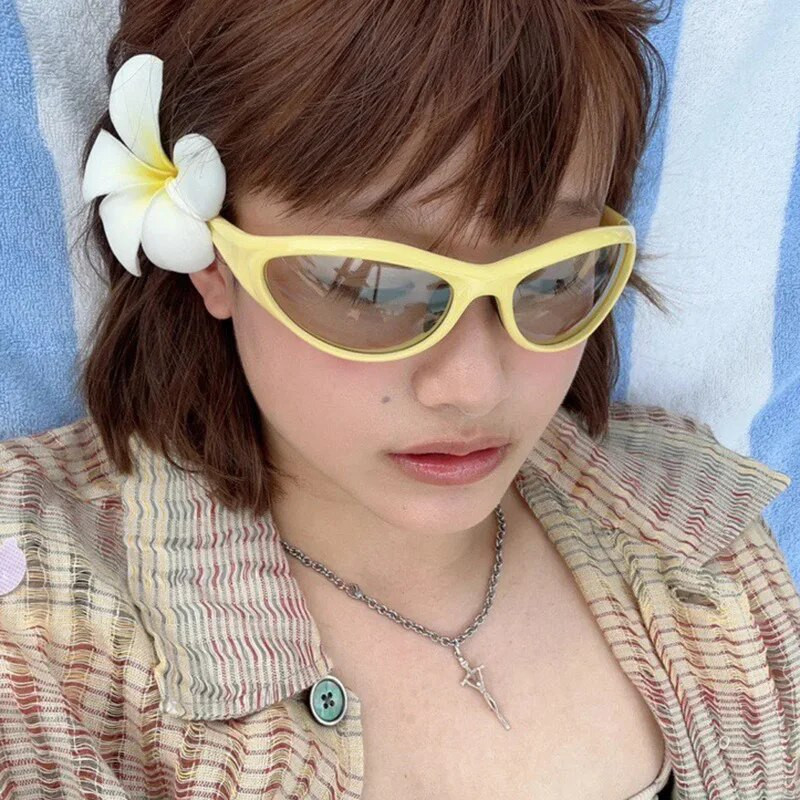 Y2K veidrodinis rožinis atspalvis Sportiniai akiniai Vintažiniai prabangūs prekės ženklo dizainerio akiniai nuo saulės moterims vyrams Madingi punk jodinėjimo vairavimo akiniai nuo saulės