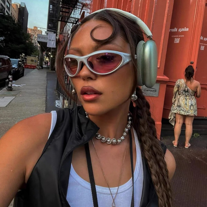 Y2K veidrodinis rožinis atspalvis Sportiniai akiniai Vintažiniai prabangūs prekės ženklo dizainerio akiniai nuo saulės moterims vyrams Madingi punk jodinėjimo vairavimo akiniai nuo saulės