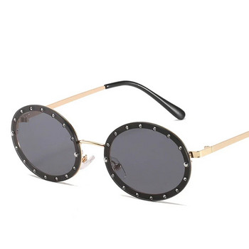 Диамантени овални малки слънчеви очила Дамски луксозни маркови дизайнерски винтидж слънчеви очила без рамки за мъже Модни плоски сенници очила