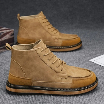 2024 Нови обувки за дърводобив Мъжки есенни зимни британска мода Ретро работни къси ботуши На открито Модерни плоски обувки Спортни ежедневни обувки Меки