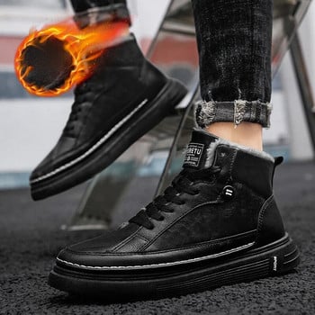 Топли зимни ретро мъжки обувки 2024 Модни британски стил Плюшени противоплъзгащи се износоустойчиви ботуши за сняг Ежедневни памучни обувки на открито