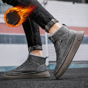 Топли зимни ретро мъжки обувки 2024 Модни британски стил Плюшени противоплъзгащи се износоустойчиви ботуши за сняг Ежедневни памучни обувки на открито