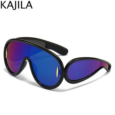 Oversized Wave Mask Üheosalised päikeseprillid Naiste Sport Y2K Punk päikeseprillid Daamile 2024 Luksusbränd Steampunk prillid kaitseprillid
