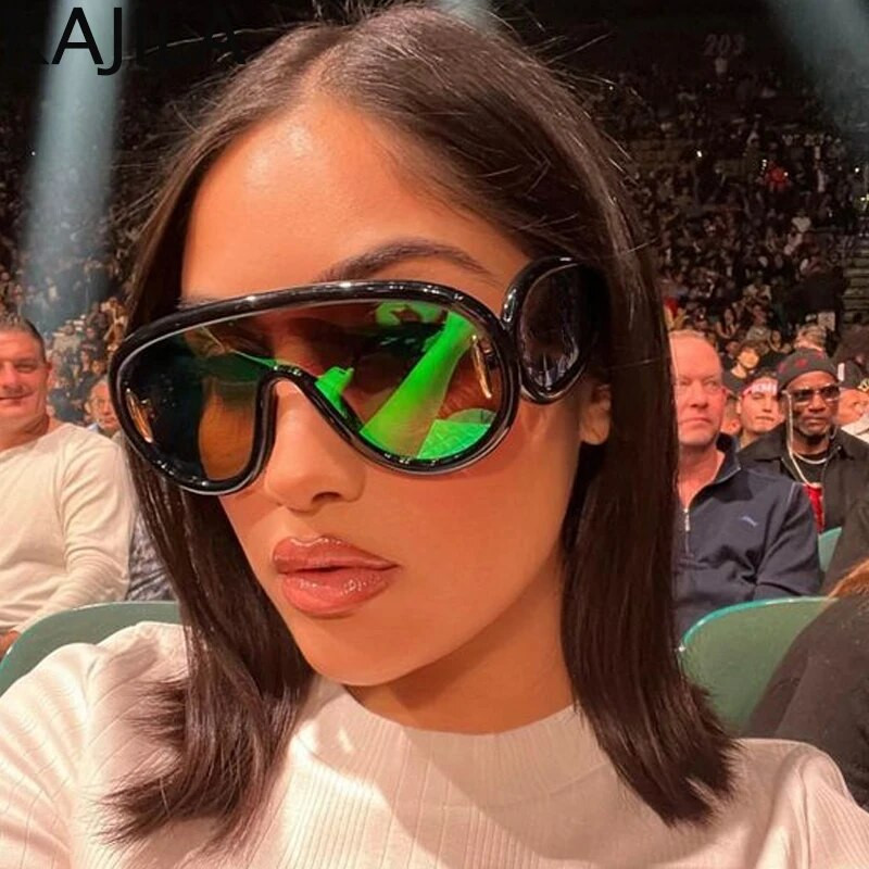 Oversized Wave Mask Üheosalised päikeseprillid Naiste Sport Y2K Punk päikeseprillid Daamile 2024 Luksusbränd Steampunk prillid kaitseprillid