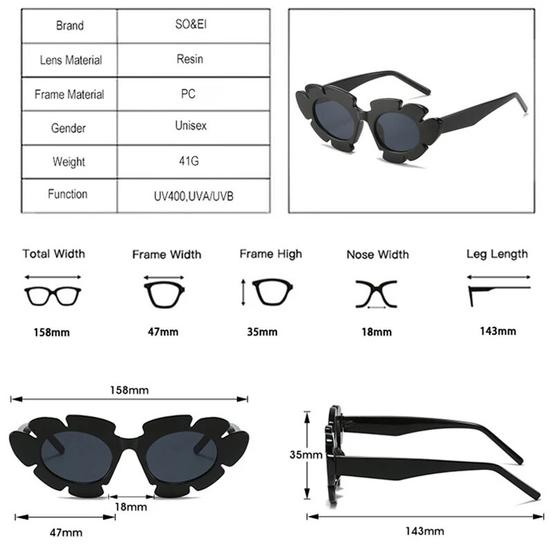SO&EI Fashion Cat Eye Candy Colors Saulesbrilles Sievietēm Retro Zīmols Dizaineris Ziedu formas Brilles Vīriešu Trending Saulesbrilles UV400
