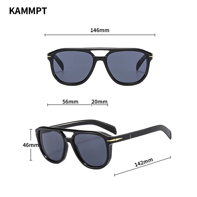 KAMMPT Vintage Double Bridge Goggle Meeste Mood Oversized Outdoor Naiste Varjud Prillid Trendikas brändi disain UV400 päikeseprillid