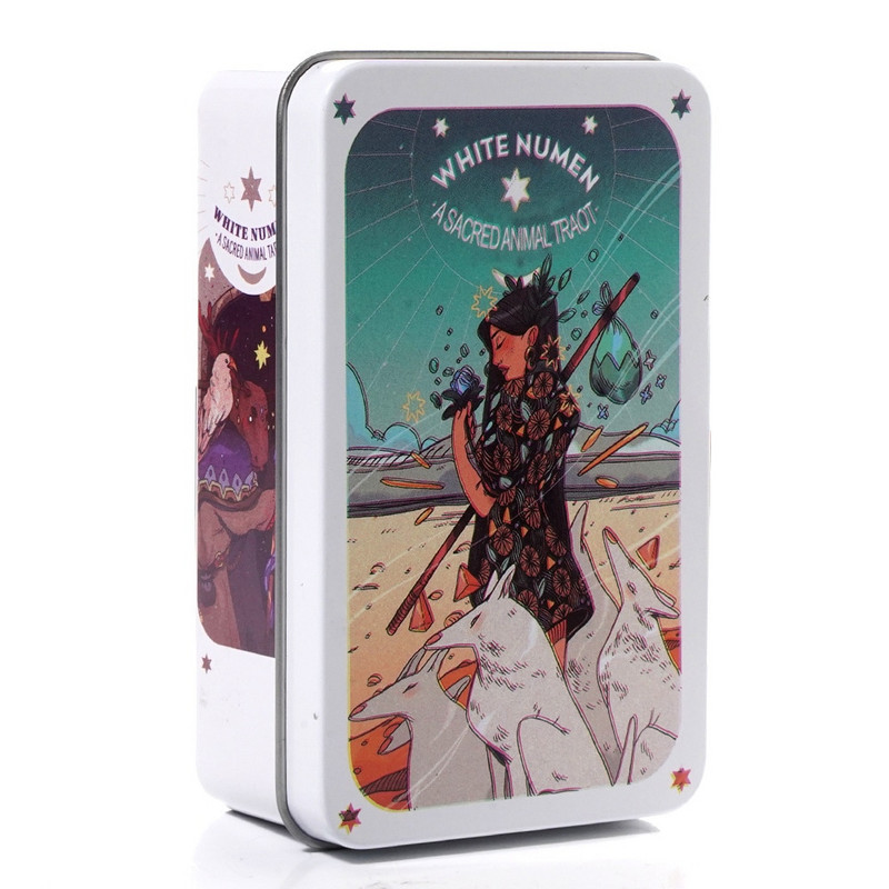 Tarokaardid metallist plekkkarbis Valge numen Tarokaardipakk Oracle English Visiions Ennustamisväljaanne Borad Mängumängud