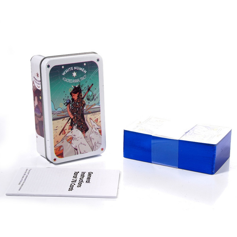 Tarokaardid metallist plekkkarbis Valge numen Tarokaardipakk Oracle English Visiions Ennustamisväljaanne Borad Mängumängud