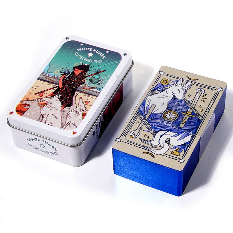 Tarokaardid metallist plekkkarbis Valge numen Tarokaardipakk Oracle English Visiions Ennustamisväljaanne Borad Mängumängud
