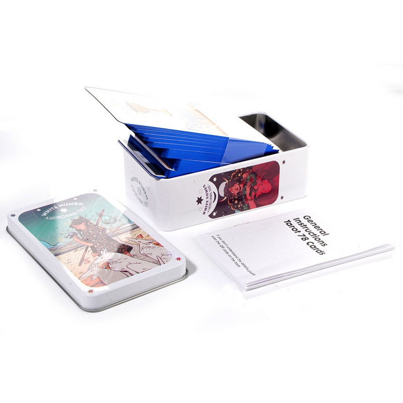 Tarokaardid metallist plekkkarbis Valge numen Tarokaardipakk Oracle English Visiions Ennustamisväljaanne Borad Mängumängud