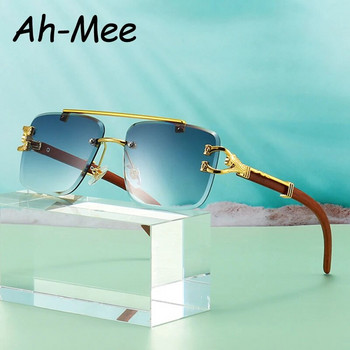 Нови правоъгълни слънчеви очила без рамки Дамски винтидж метални леопардови слънчеви очила Модни безрамкови градиентни очила Абажури за мъже