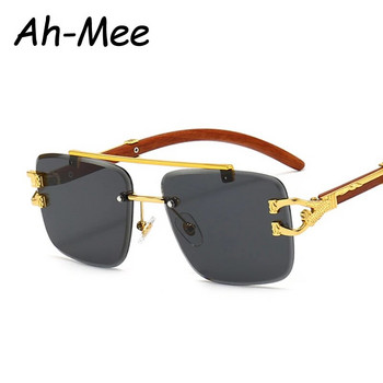 Нови правоъгълни слънчеви очила без рамки Дамски винтидж метални леопардови слънчеви очила Модни безрамкови градиентни очила Абажури за мъже
