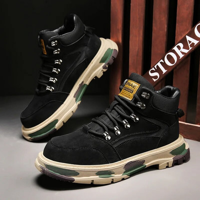 Vīriešu vieglie zābaki Jauna mode Retro motociklu darba zābaki āra atpūtai sportam Luksusa pretslīdes apavi Ērti ceļojumi