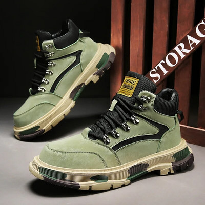 Vīriešu vieglie zābaki Jauna mode Retro motociklu darba zābaki āra atpūtai sportam Luksusa pretslīdes apavi Ērti ceļojumi