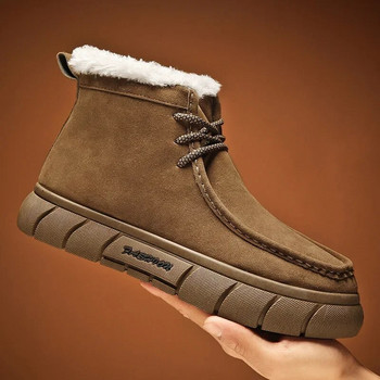 Ανδρικές κοντές μπότες εξωτερικού χώρου, ανθεκτικές στο κρύο 2024, χειμερινές κλασικές ρετρό βελούδινες μπότες ζεστού χιονιού Άνετα, καθημερινά βαμβακερά παπούτσια