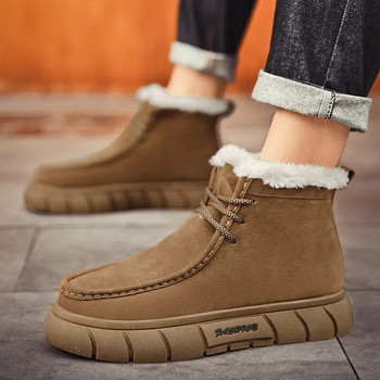 Мъжки външни студоустойчиви къси ботуши 2024 Зимни класически ретро модни плюшени топли ботуши за сняг Удобни ежедневни памучни обувки