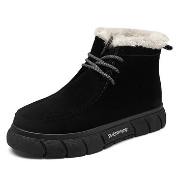 Мъжки външни студоустойчиви къси ботуши 2024 Зимни класически ретро модни плюшени топли ботуши за сняг Удобни ежедневни памучни обувки