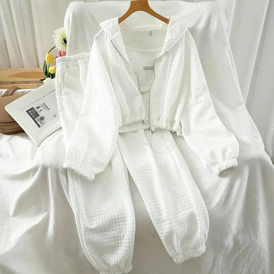 Set Casual Femei Toamna Iarna Subtire Palarie de Top Camasa Deschisa Set Sport Trei Piese Imbracaminte Femei