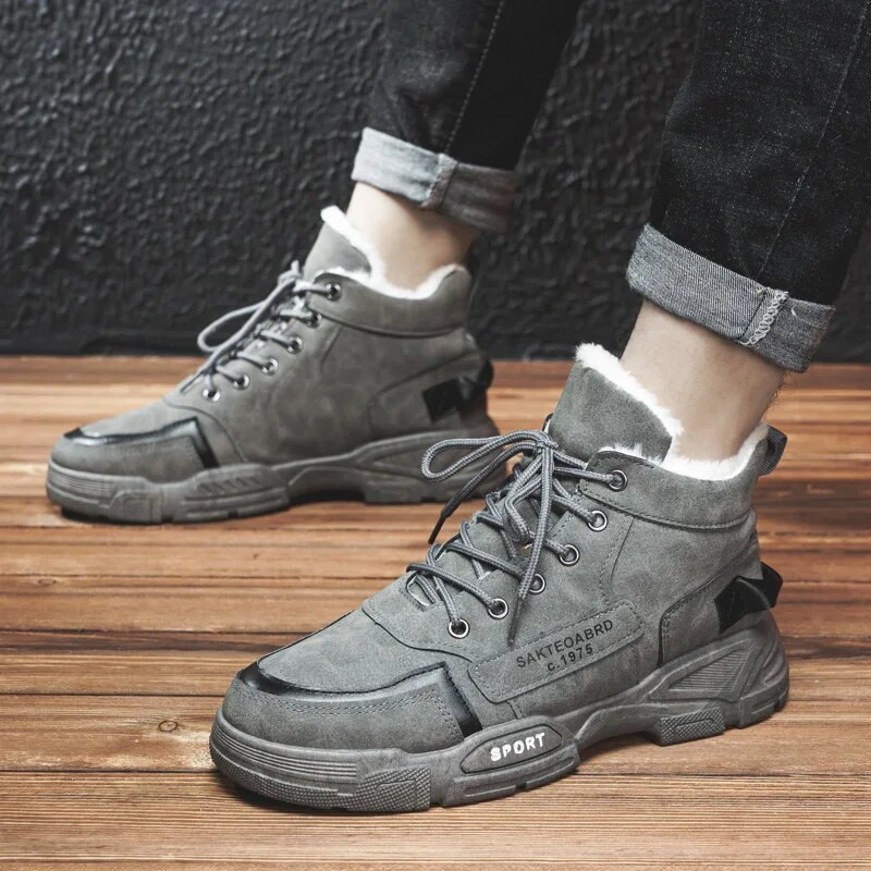 Meeste kõrge ülaosaga puuvillased kingad, sügistalv Korea versioon, pehmed soojad vabaajajalatsid Moodsad libisemisvastased ja kulumiskindlad lumesaapad