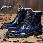 Къси ботуши със змийски модел, мъжки луксозни, есен, зима, нова мода, бизнес, високи лъскави ботуши, външни ежедневни обувки от висок клас