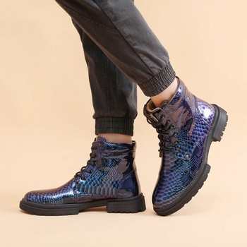 Κοντές μπότες με μοτίβο φιδιού Ανδρικές μπότες πολυτελείας Φθινόπωρο Χειμώνας Νέα μόδα Business High Top γυαλιστερές μπότες Υπαίθρια high-end casual παπούτσια