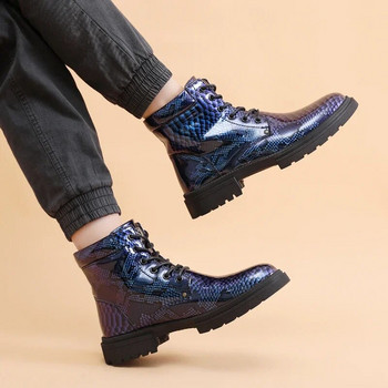 Κοντές μπότες με μοτίβο φιδιού Ανδρικές μπότες πολυτελείας Φθινόπωρο Χειμώνας Νέα μόδα Business High Top γυαλιστερές μπότες Υπαίθρια high-end casual παπούτσια