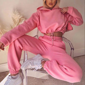 Seturi de iarnă din două piese Trening pentru femei Costum supradimensionat 2023 Toamna Pantaloni Costume pentru femei Hanorac sport solid Îmbrăcăminte sport