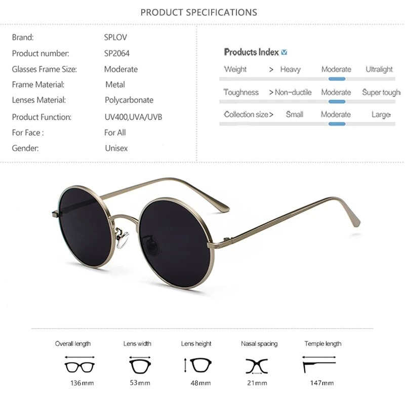 SPLOV Retro punk stil Muške sunčane naočale Ženske Vintage okrugli metalni okvir Šarene leće Sunčane naočale Modne naočale Gafas Sol UV400