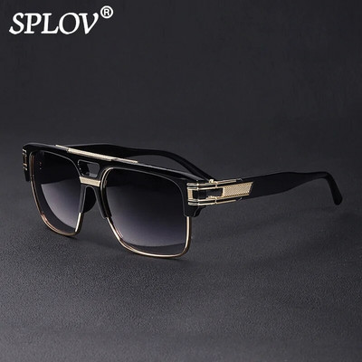 Trendy Luxury Men Sunglasses Square Large Frame Mirror Gradient Clear Lens Metal Shades Anti Blue Light Oculos De Sol UV400