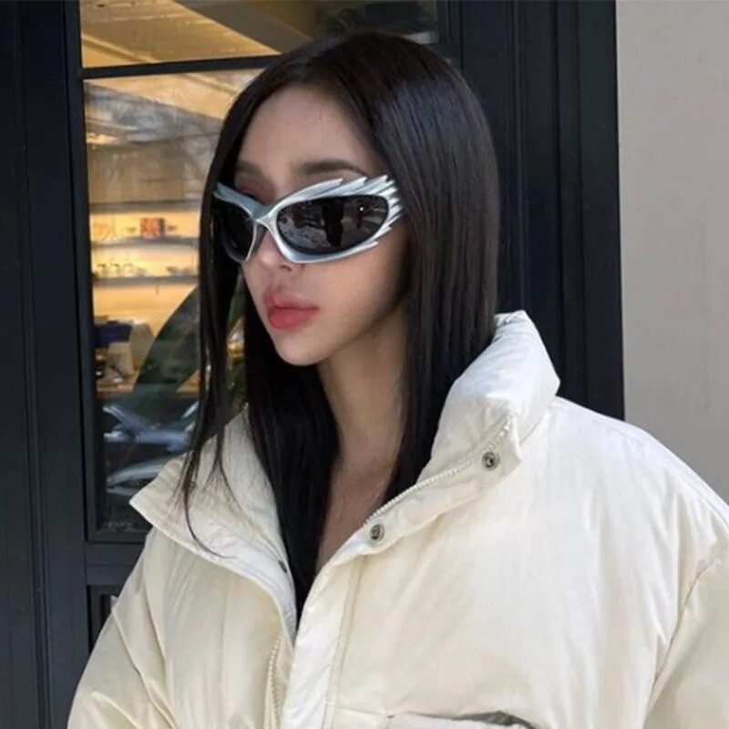 XJiea naiste 2023. aasta päikeseprillid, disainer y2k Steampunk, tiivakujuline meeste päikeseprillid, trendikad ja suured välijalgrattavarjud, kaitseprillid