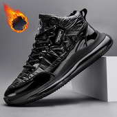 Muške jesenske zimske srednje tenisice na vezanje Pamučne cipele Muške ležerne crne cipele s debelim potplatom od pliša Tople čizme za snijeg