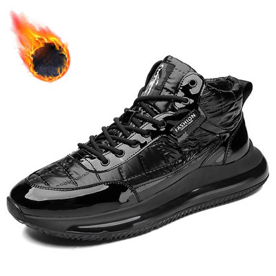 Muške jesenske zimske srednje tenisice na vezanje Pamučne cipele Muške ležerne crne cipele s debelim potplatom od pliša Tople čizme za snijeg