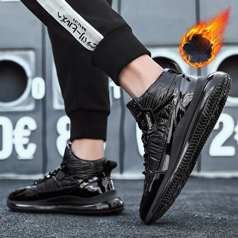 Muške jesenske zimske srednje tenisice na vezanje Pamučne cipele Muške ležerne crne cipele s debelim potplatom od pliša Tople čizme za snijeg