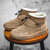 Modes ziemas vīriešu zābaki, viegli uzturiet siltumu vīriešu puszābaki, neslīdoši vīriešu sniega zābaki ar kažokādu, plakaniski vīriešu kokvilnas apavi Botas