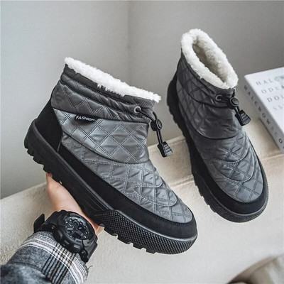 Modes ziemas vīriešu zābaki, viegli uzturiet siltumu vīriešu puszābaki, neslīdoši vīriešu sniega zābaki ar kažokādu, plakaniski vīriešu kokvilnas apavi Botas