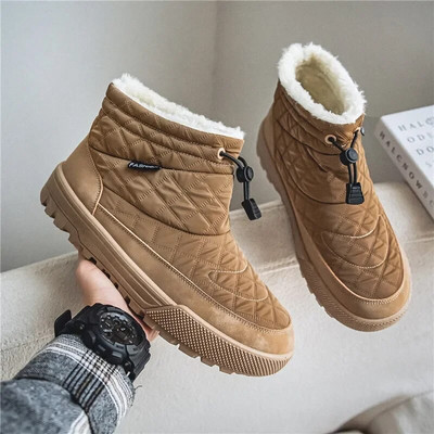 Modes ziemas vīriešu zābaki, viegli uzturiet siltumu vīriešu puszābaki, neslīdoši vīriešu sniega zābaki ar kažokādu, plakaniski vīriešu kokvilnas apavi Botas