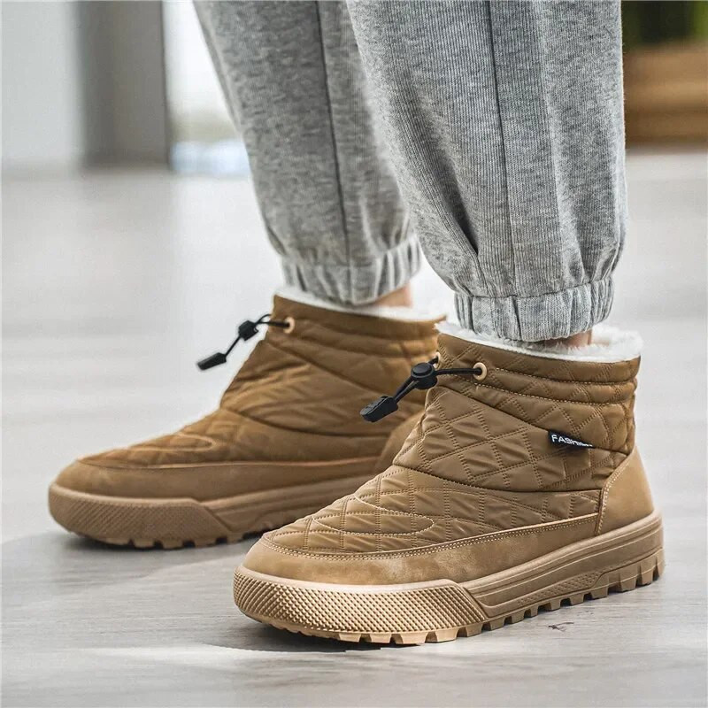 Modes ziemas vīriešu zābaki, viegli uzturiet siltumu vīriešu puszābaki, neslīdoši vīriešu sniega zābaki ar kažokādu, plakaniski vīriešu kokvilnas apavi Botas