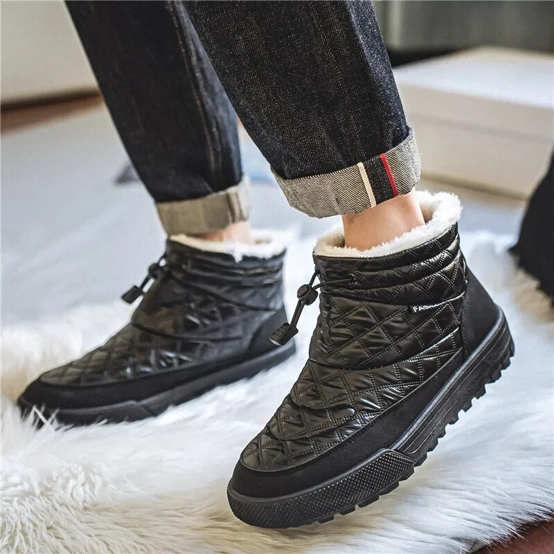 Modes ziemas vīriešu zābaki, viegli uzturiet siltumu vīriešu puszābaki, neslīdoši vīriešu sniega zābaki ar kažokādu, plakaniski vīriešu kokvilnas apavi Botas