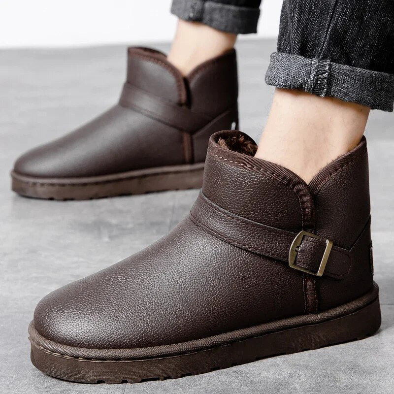 Vyriški nauji žieminiai sniego batai Pu vandeniui nepralaidūs neslystantys vienspalviai madingi vyriški batai plius aksominis storinimas, kad sušiltų